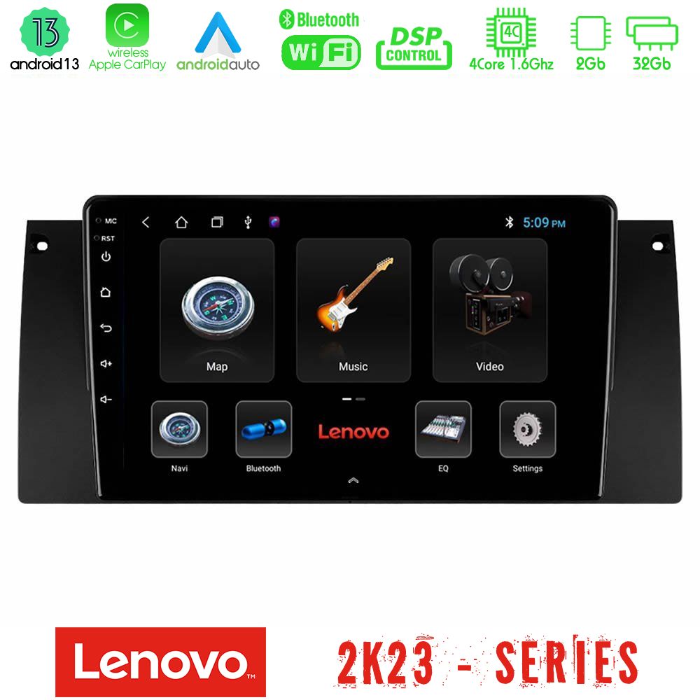 Lenovo Car Pad BMW 5 Series (E39) / X5 (E53) 4Core Android 13 2+32GB Navigation Multimedia Tablet 9" - U-LEN-BM0604