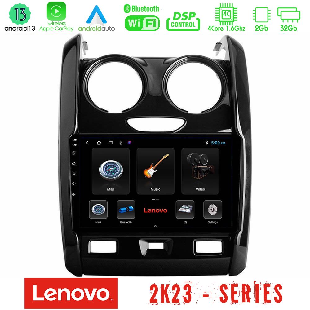 Lenovo Car Pad Dacia Duster 2014-2018 4Core Android 13 2+32GB Navigation Multimedia Tablet 9" - U-LEN-DC0430