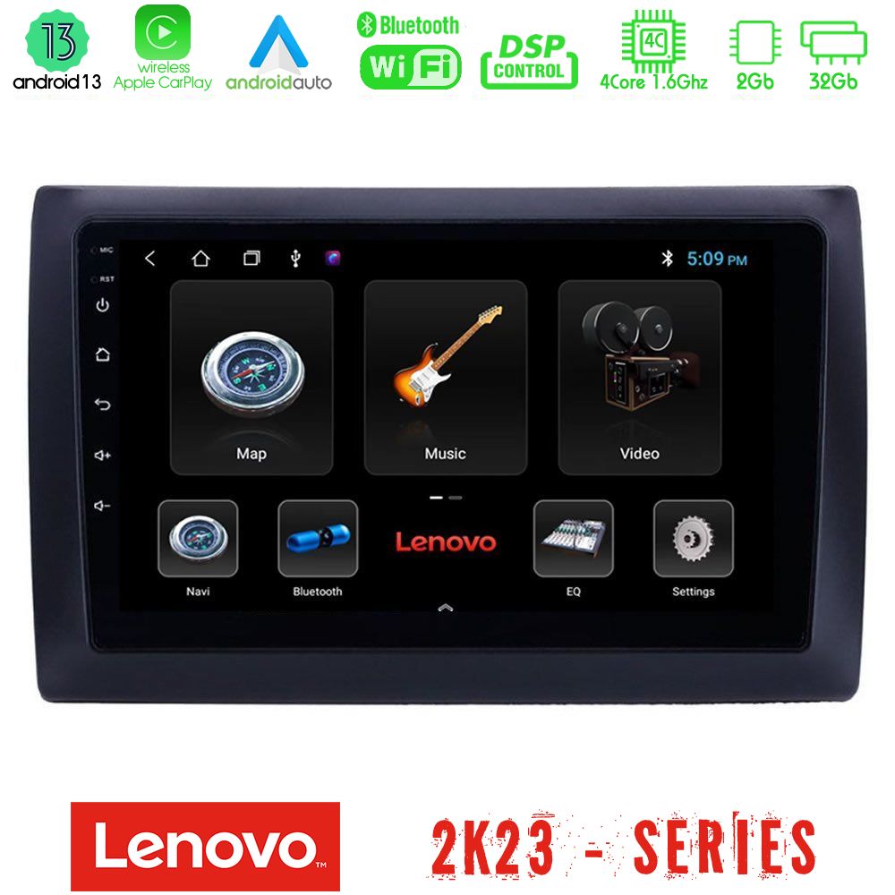 Lenovo Car Pad Fiat Stilo 4Core Android 13 2+32GB Navigation Multimedia Tablet 9" - U-LEN-FT037N