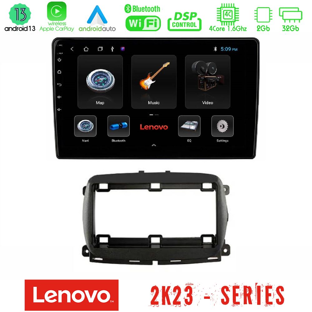 Lenovo Car Pad Fiat 500 2016> 4Core Android 13 2+32GB Navigation Multimedia Tablet 9" - U-LEN-FT1150
