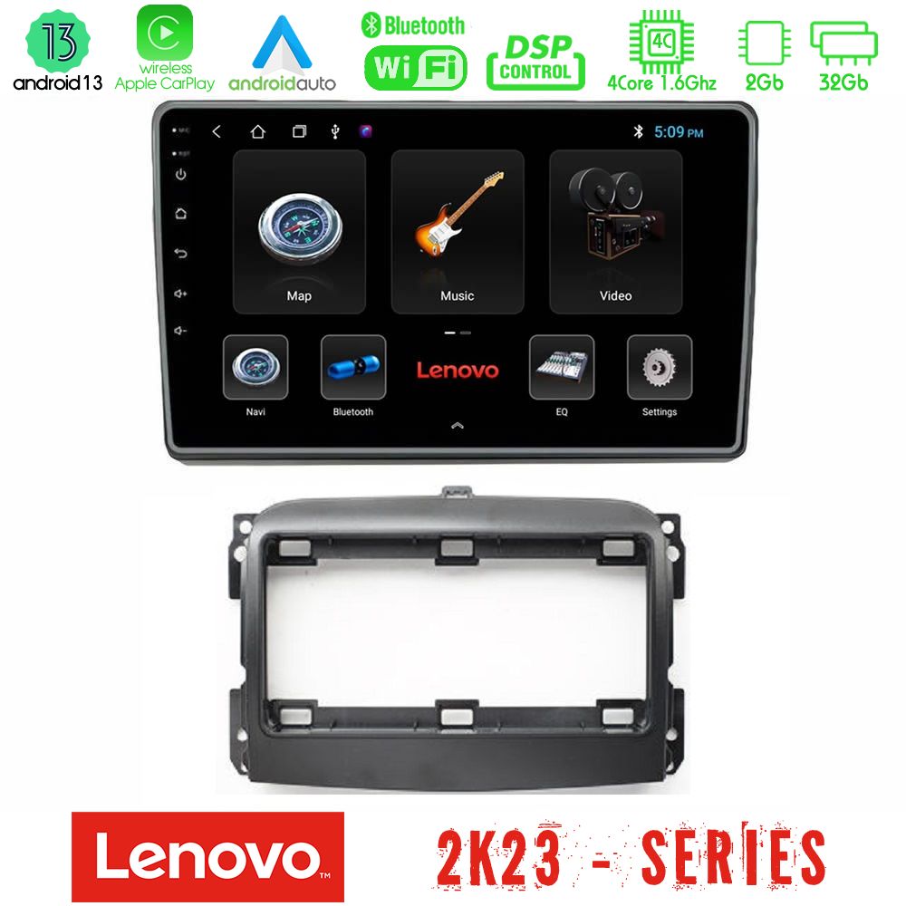 Lenovo Car Pad Fiat 500L 4Core Android 13 2+32GB Navigation Multimedia Tablet 10" - U-LEN-FT410