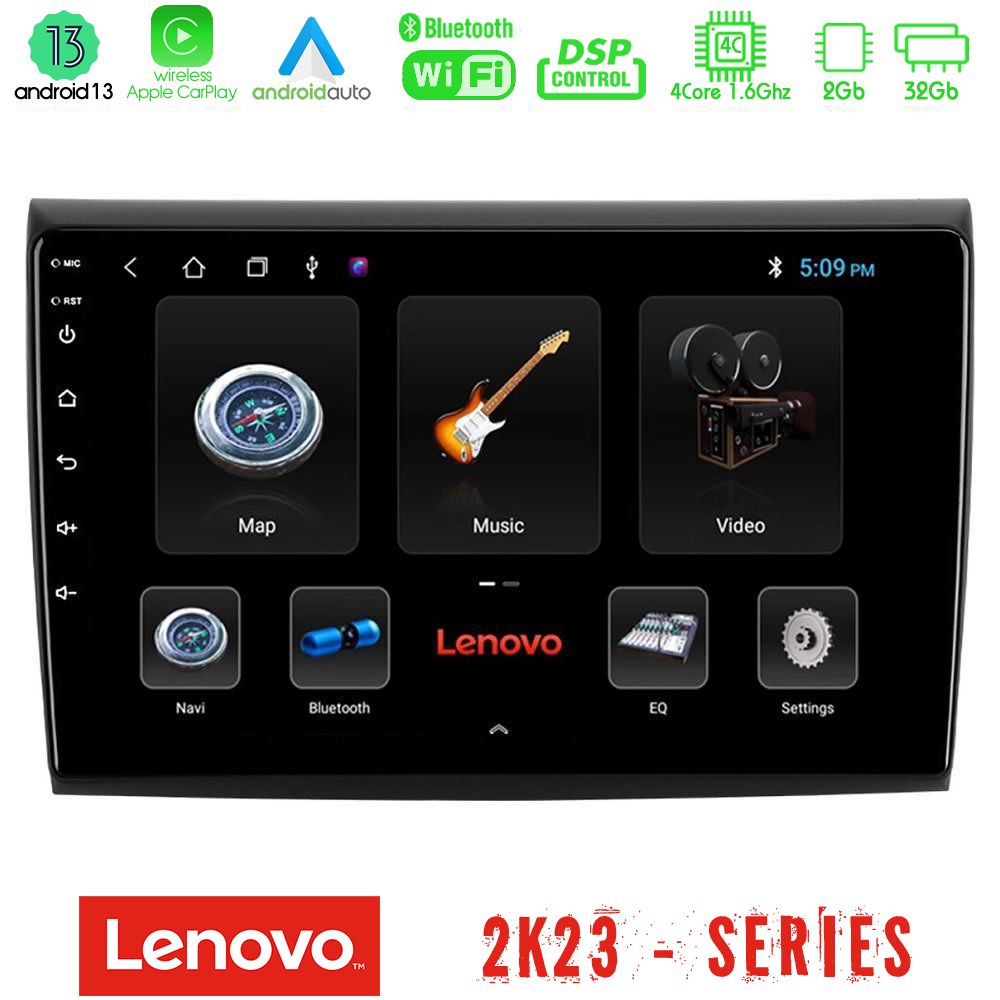 Lenovo Car Pad Fiat Bravo 4Core Android 13 2+32GB Navigation Multimedia Tablet 9" - U-LEN-FT724