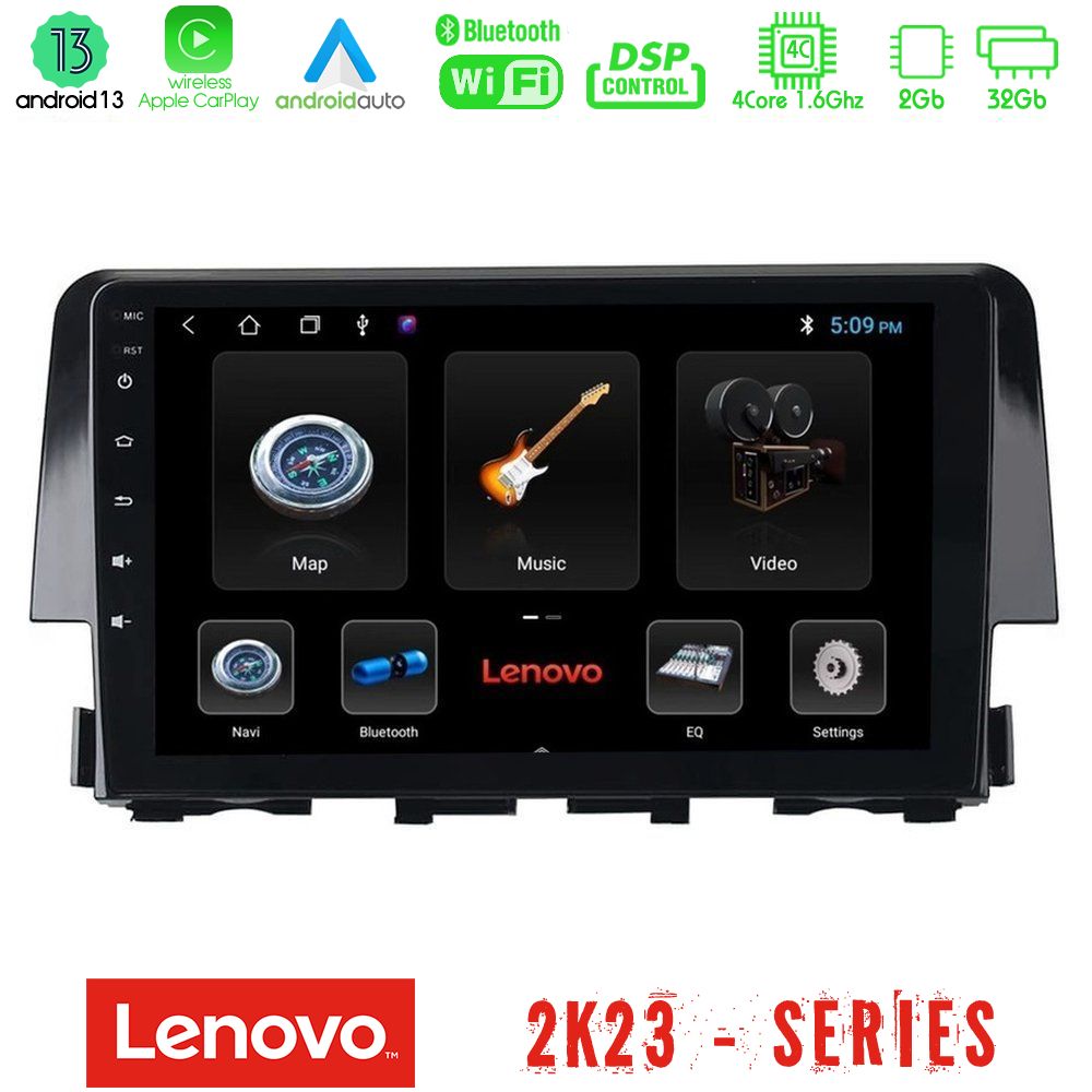 Lenovo Car Pad Honda Civic 2016-2020 4Core Android 13 2+32GB Navigation Multimedia 9" - U-LEN-HD0058