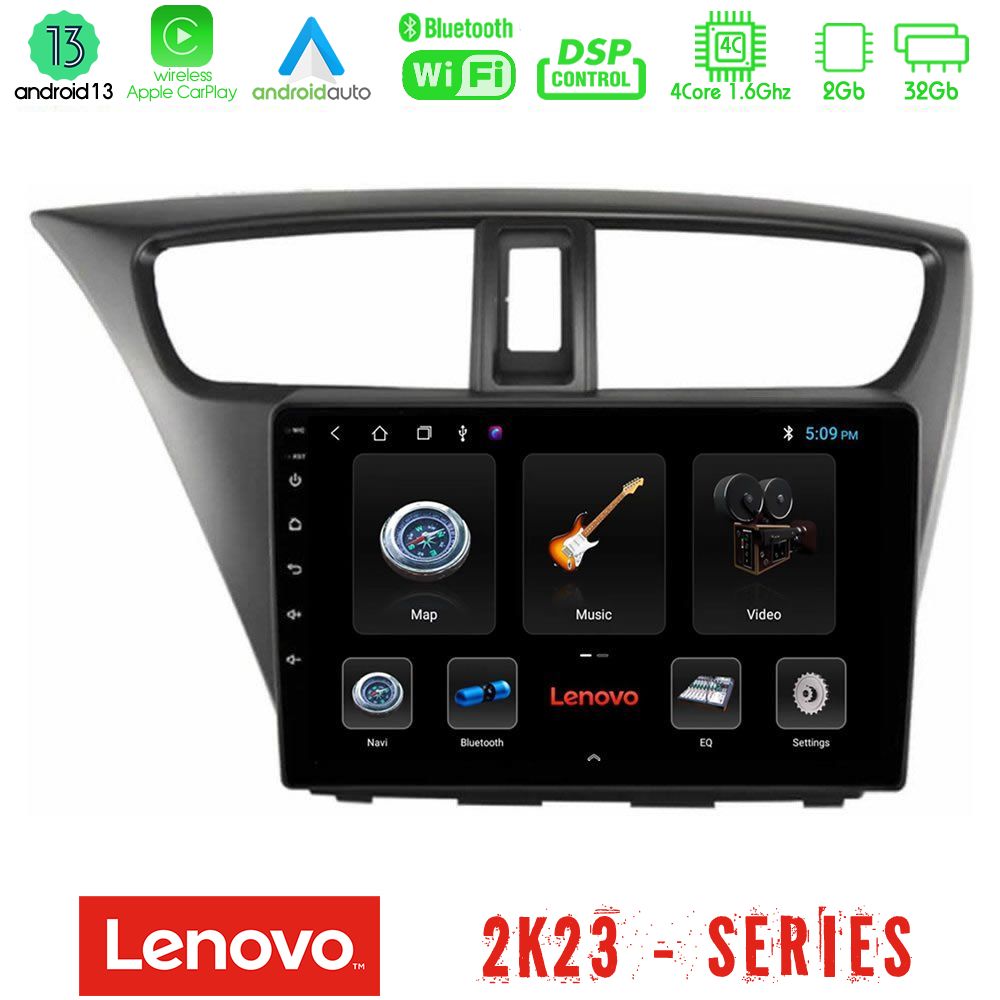 Lenovo Car Pad Honda Civic Hatchback 2012-2015 4Core Android 13 2+32GB Navigation Multimedia Tablet 9" - U-LEN-HD0941