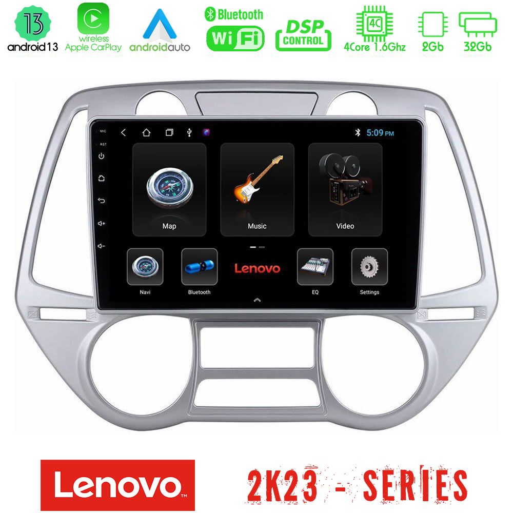 Lenovo Car Pad Hyundai i20 2009-2012 Auto A/C 4Core Android 13 2+32GB Navigation Multimedia Tablet 9" - U-LEN-HY0709