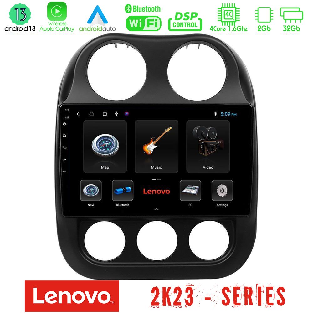 Lenovo Car Pad Jeep Compass 2012-2016 4Core Android 13 2+32GB Navigation Multimedia Tablet 9" - U-LEN-JP0076