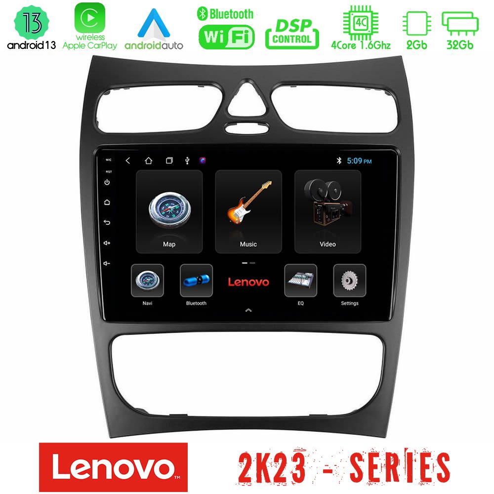 Lenovo Car Pad Mercedes CLK Class W209 2000-2004 4core Android 13 2+32GB Navigation Multimedia Tablet 9" - U-LEN-MB1452