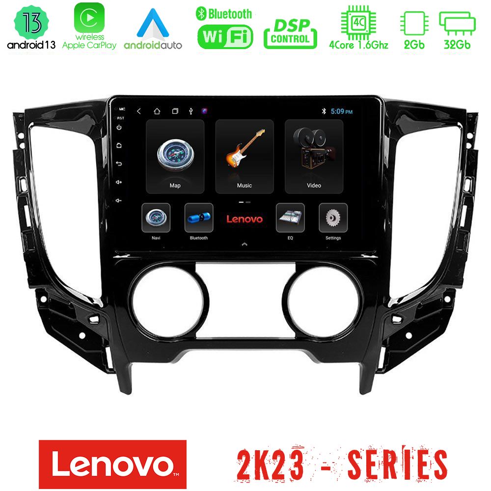 Lenovo Car Pad Mitsubishi L200 2016-> & Fiat Fullback (Manual A/C) 4Core Android 13 2+32GB Navigation Multimedia Tablet 9" - U-LEN-MT0620