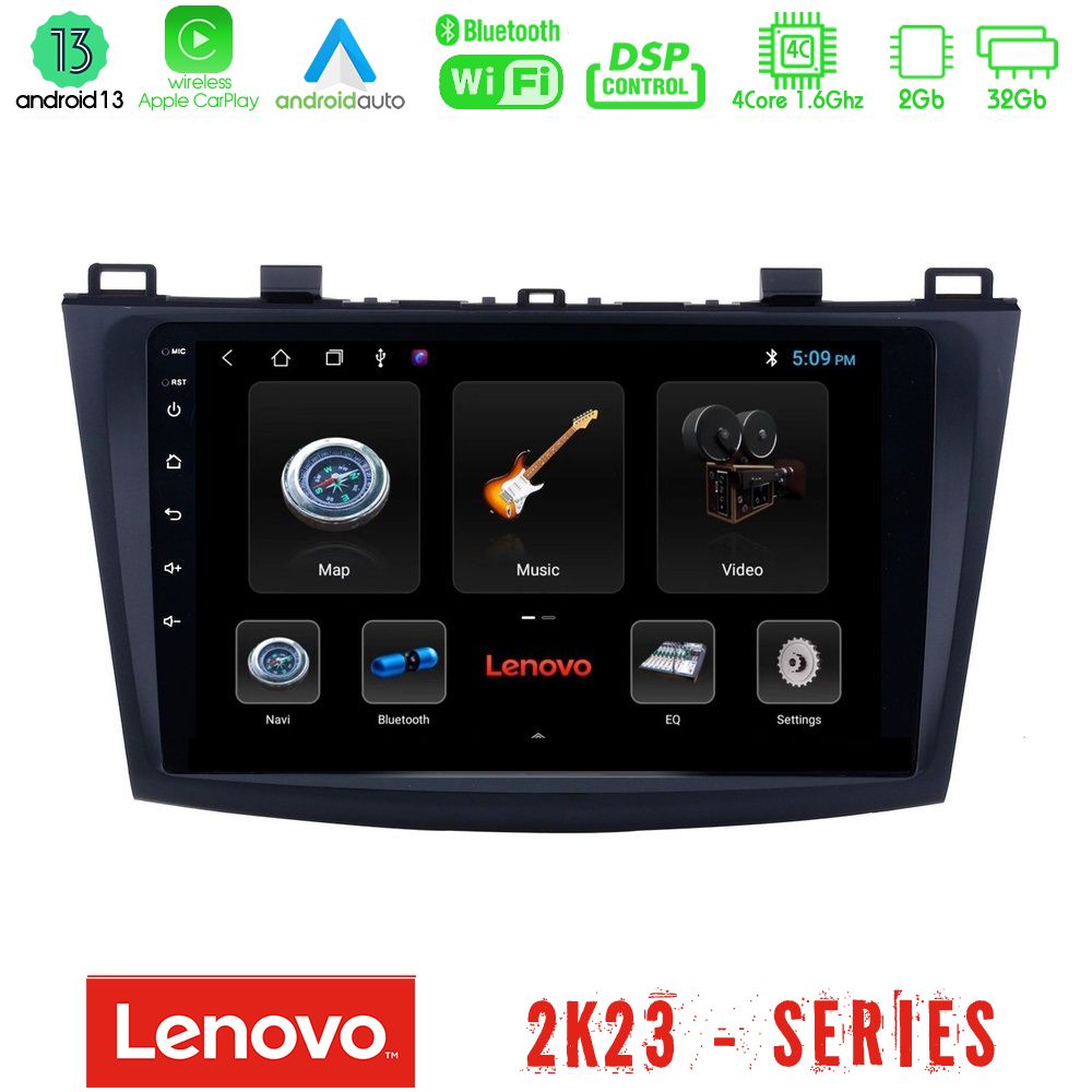 Lenovo Car Pad Mazda 3 2009-2014 4Core Android 13 2+32GB Navigation Multimedia Tablet 9" - U-LEN-MZ0228