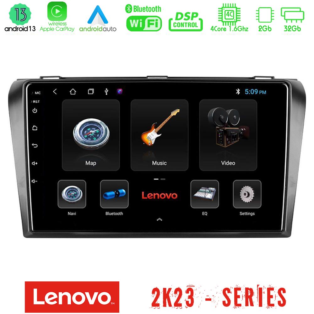 Lenovo Car Pad Mazda 3 2004-2009 4Core Android 13 2+32GB Navigation Multimedia Tablet 9" - U-LEN-MZ0245