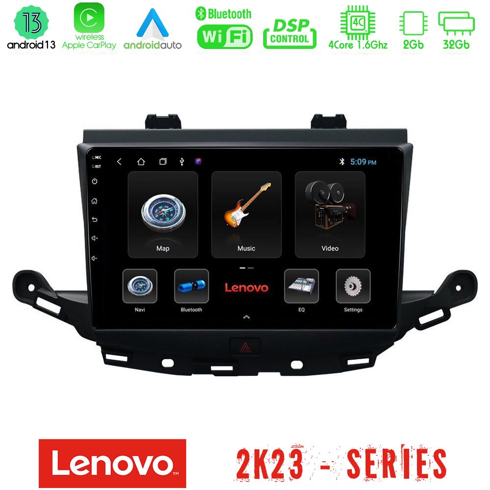 Lenovo Car Pad Opel Astra K 2015-2019 4Core Android 13 2+32GB Navigation Multimedia Tablet 9" - U-LEN-OP0113