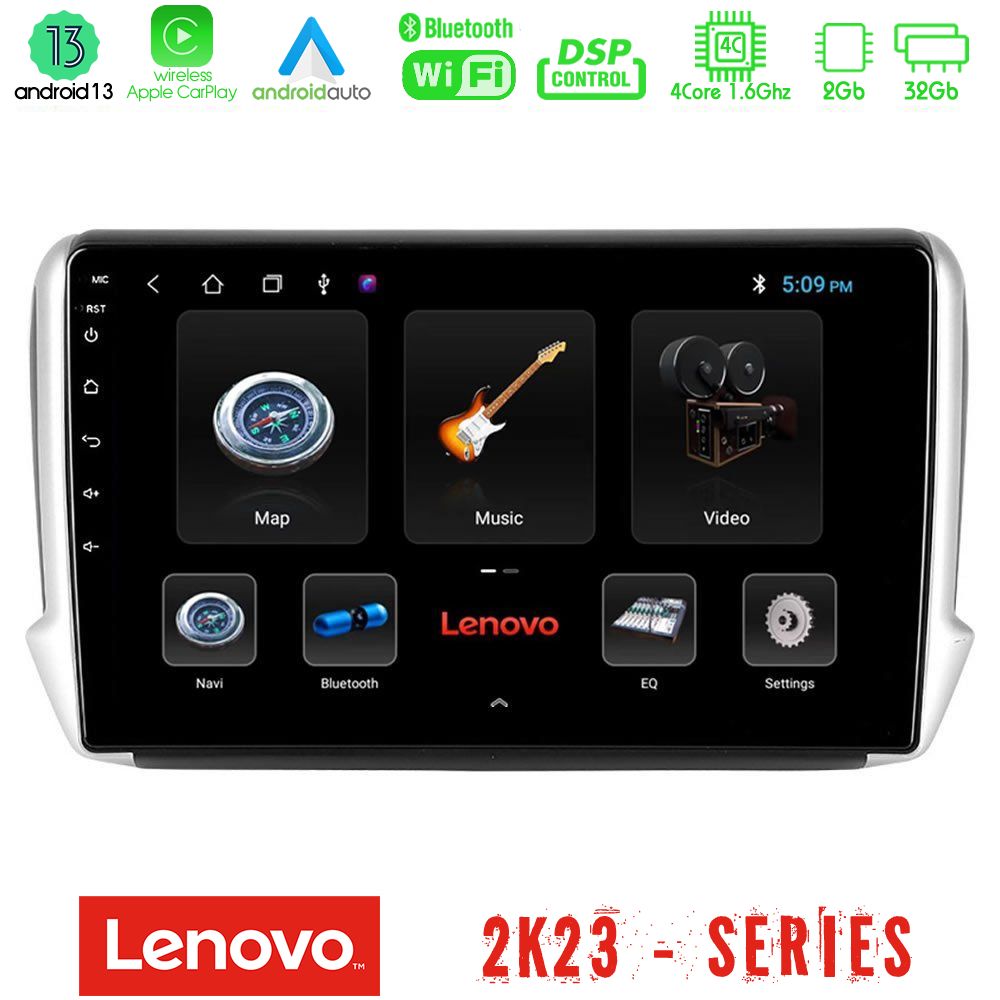 Lenovo Car Pad Peugeot 208/2008 4Core Android 13 2+32GB Navigation Multimedia Tablet 10" - U-LEN-PG0164