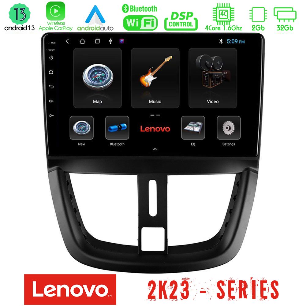 Lenovo Car Pad Peugeot 207 4Core Android 13 2+32GB Navigation Multimedia Tablet 9" - U-LEN-PG0688