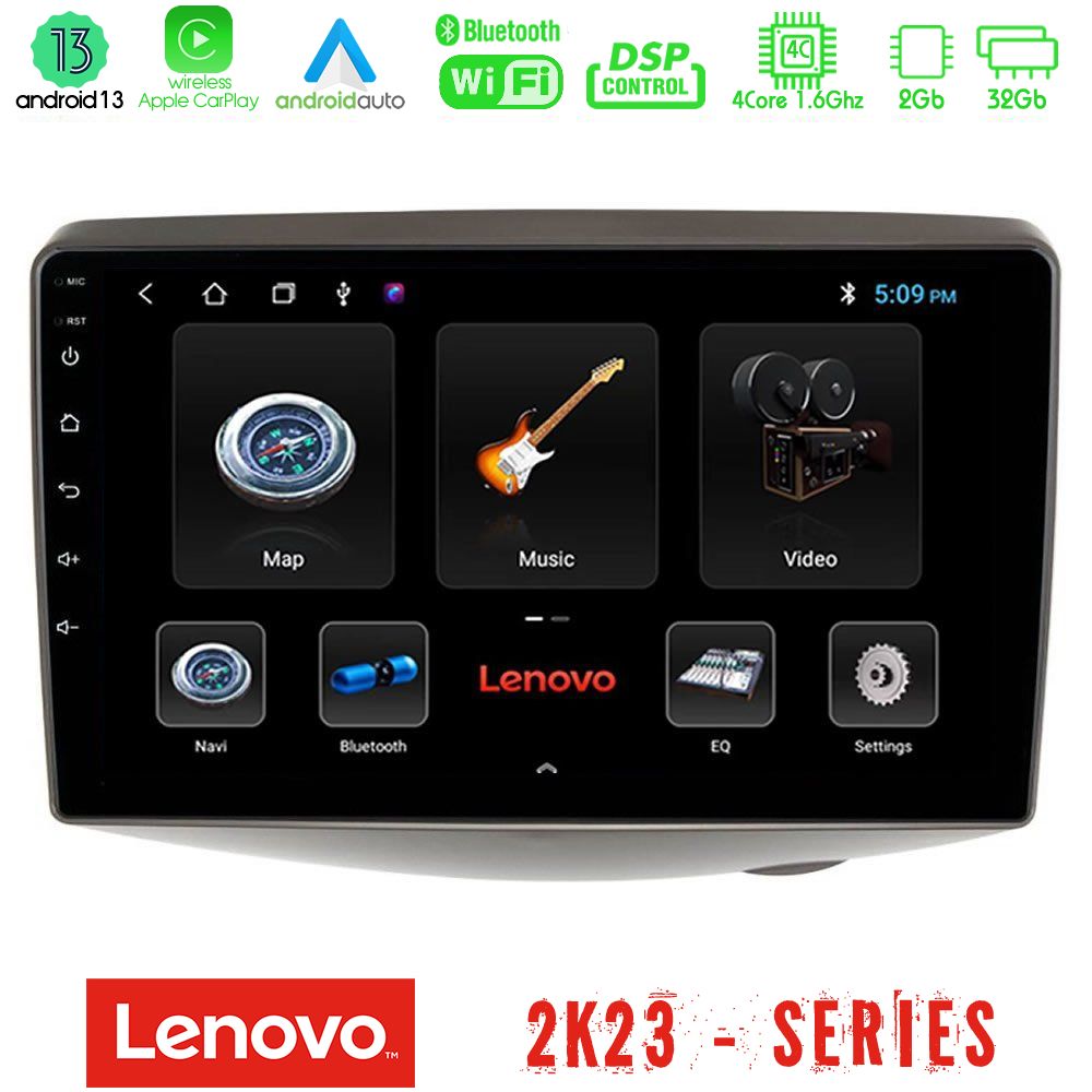 Lenovo Car Pad Toyota Yaris 1999 - 2006 4Core Android 13 2+32GB Navigation Multimedia Tablet 9" - U-LEN-TY1047