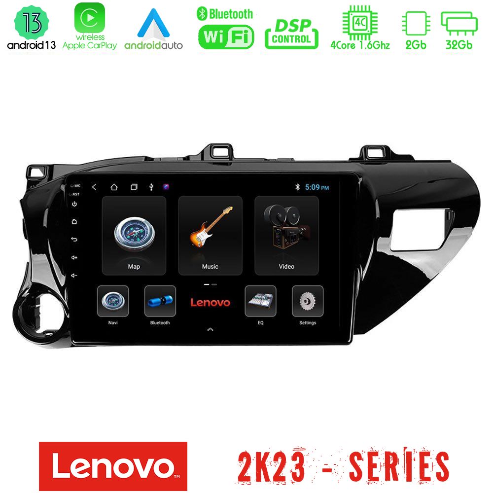 Lenovo Car Pad Toyota Hilux 2017-2021 4Core Android 13 2+32GB Navigation Multimedia Tablet 10" - U-LEN-TY600