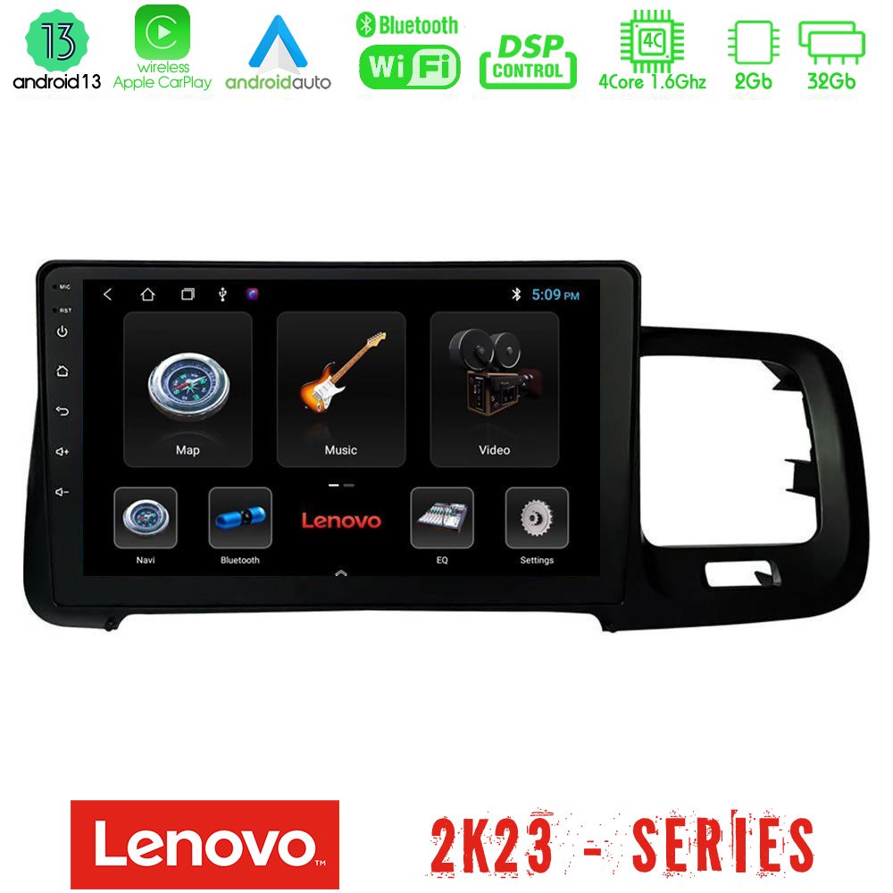 Lenovo Car Pad Volvo S60 2010-2018 4Core Android 13 2+32GB Navigation Multimedia Tablet 9" - U-LEN-VL0467