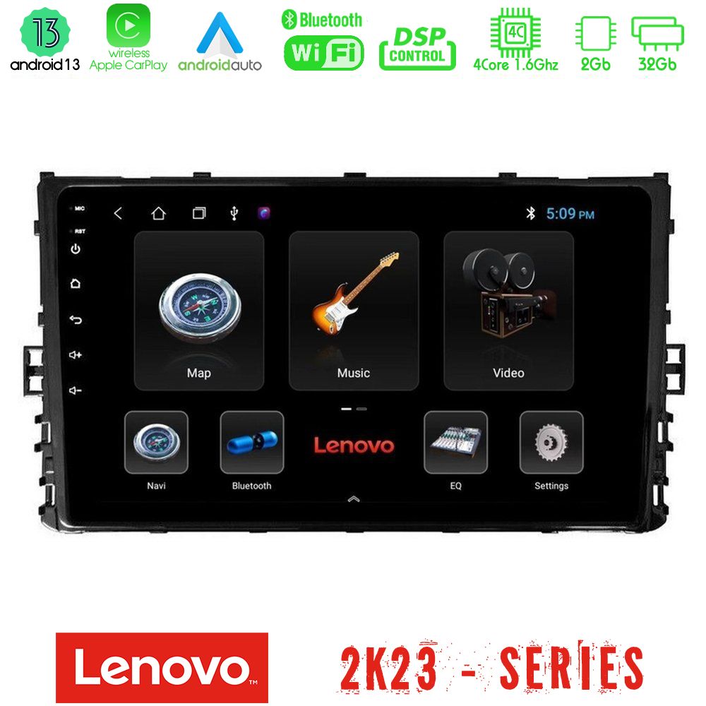Lenovo Car Pad VW MQB 2017-> 4Core Android 13 2+32GB Navigation Multimedia 9" - U-LEN-VW0333