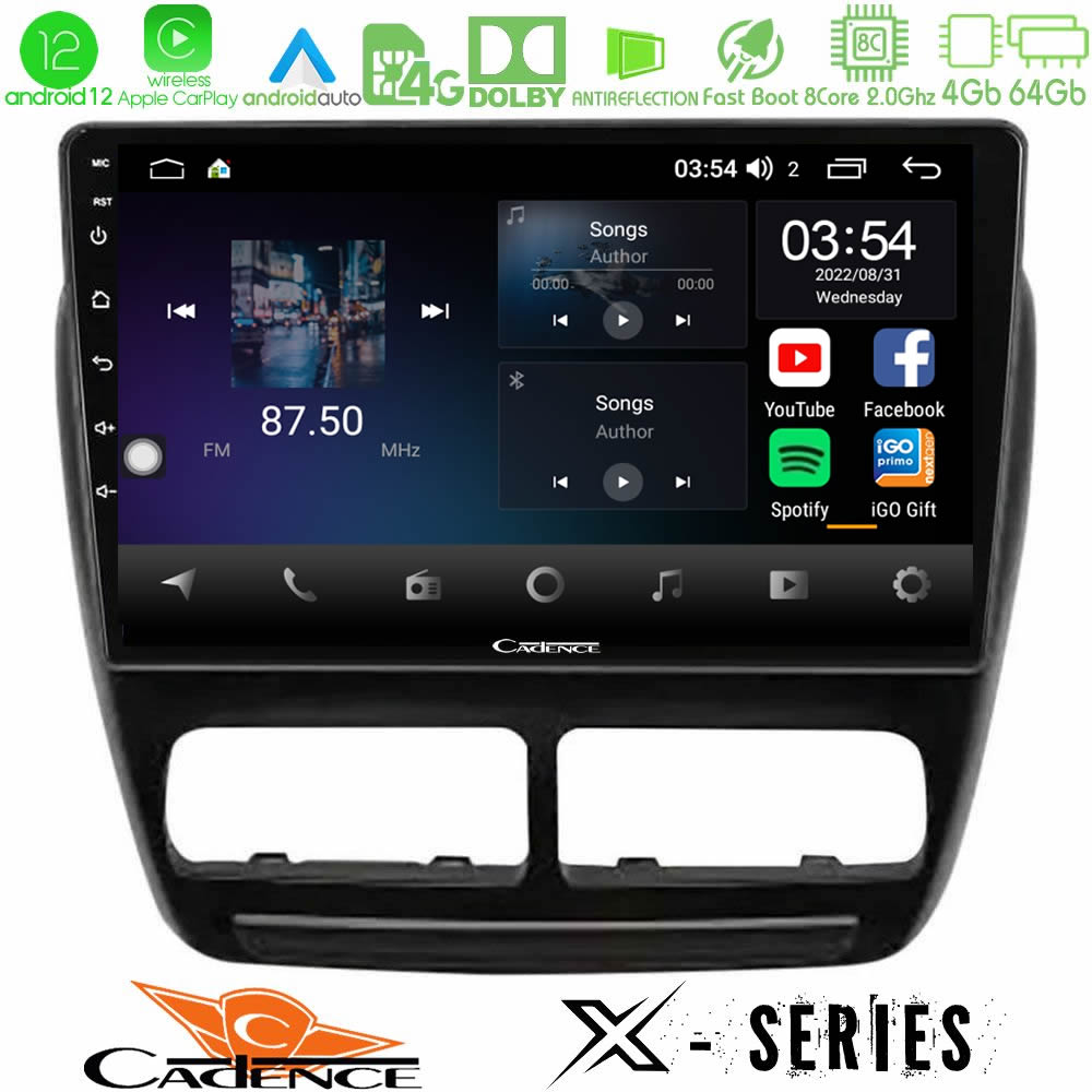 Cadence X Series Fiat Doblo / Opel Combo 2010-2014 8Core Android12 4+64GB Navigation Multimedia Tablet 9" - U-X-FT1032
