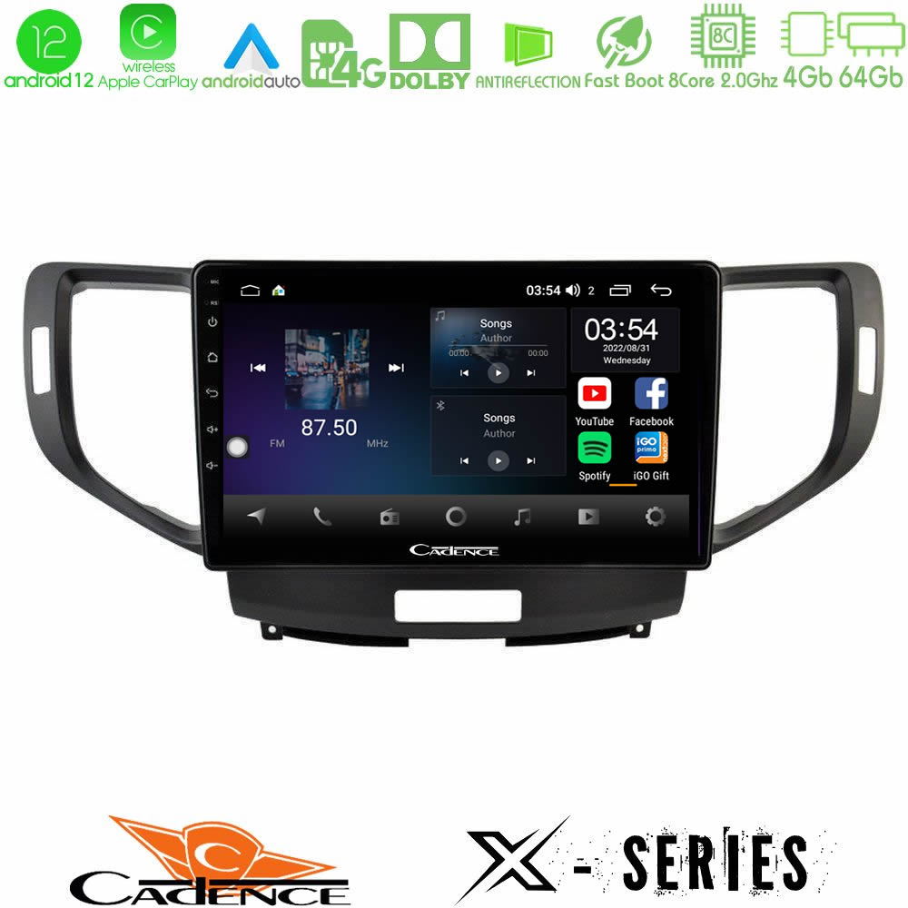 Cadence X Series Honda Accord 2008-2015 8core Android12 4+64GB Navigation Multimedia Tablet 9" - U-X-HD1013