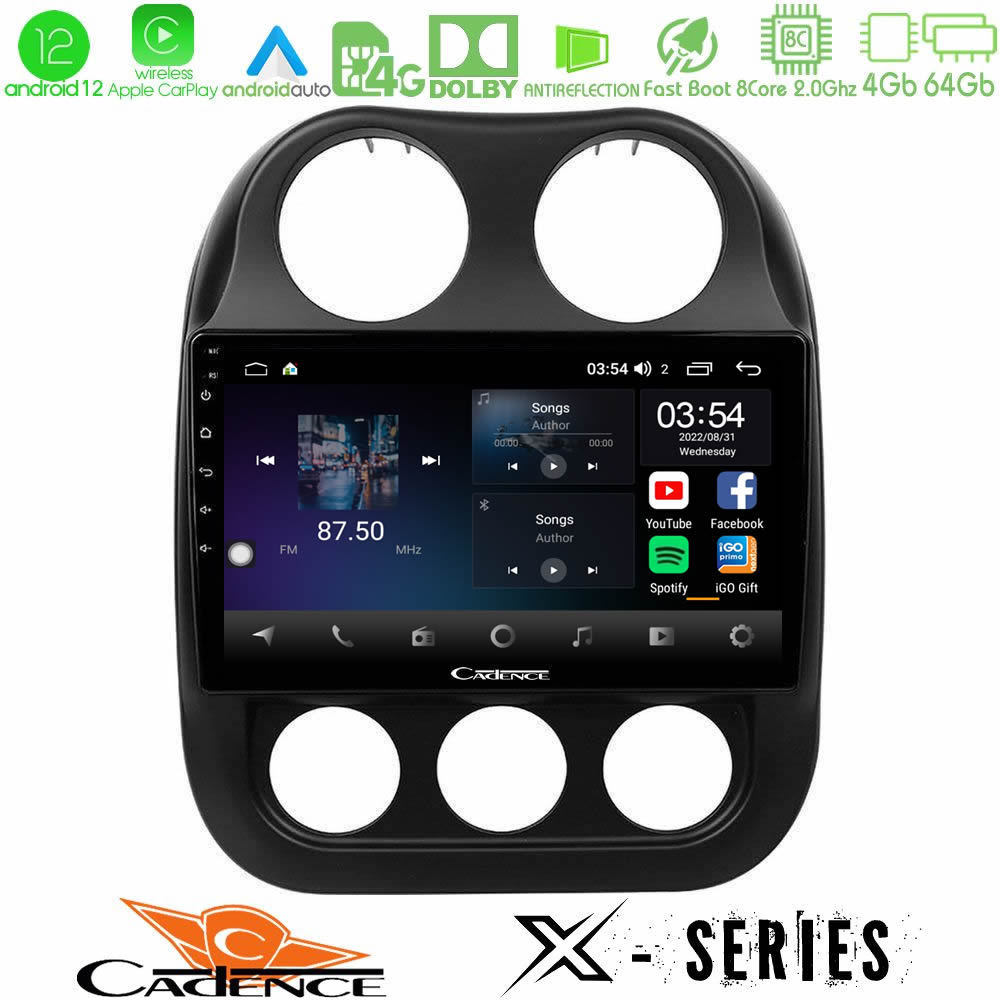 Cadence X Series Jeep Compass 2012-2016 8core Android12 4+64GB Navigation Multimedia Tablet 9" - U-X-JP0076