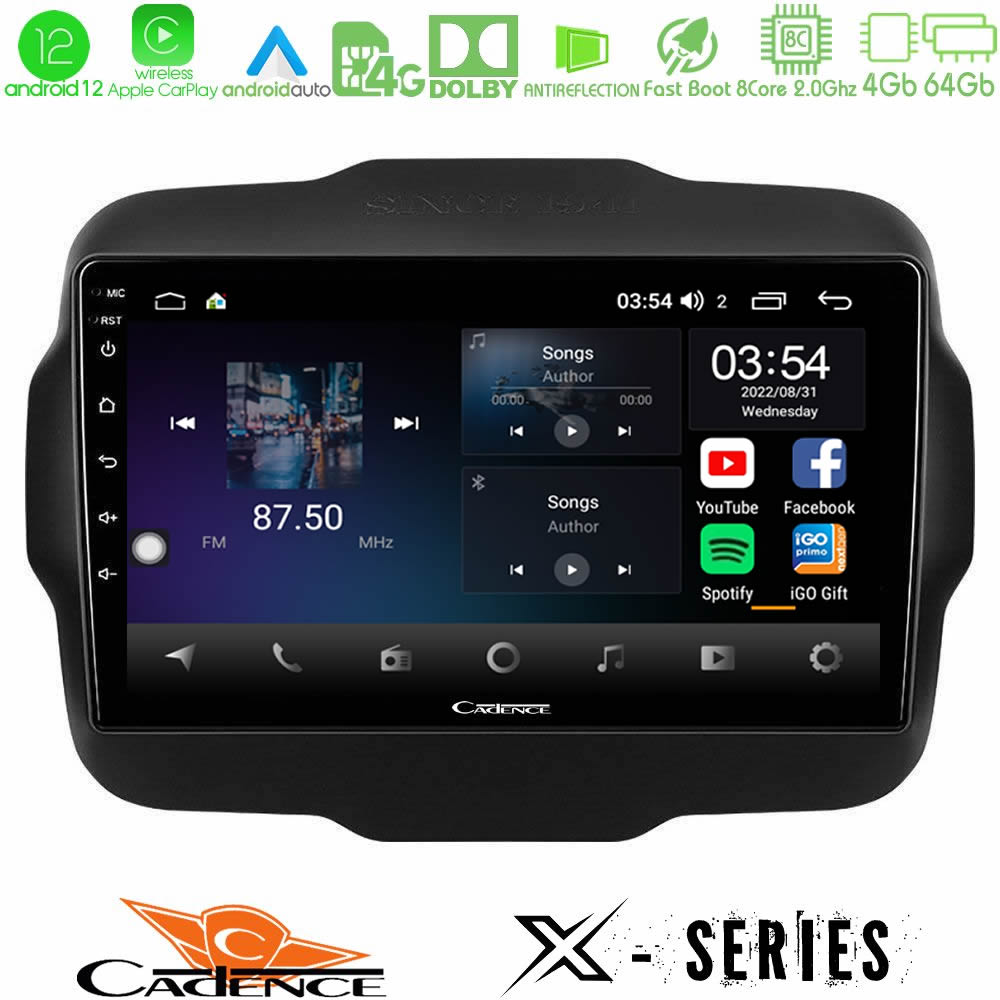 Cadence X Series Jeep Renegade 2015-2019 8core Android12 4+64GB Navigation Multimedia Tablet 9" - U-X-JP134