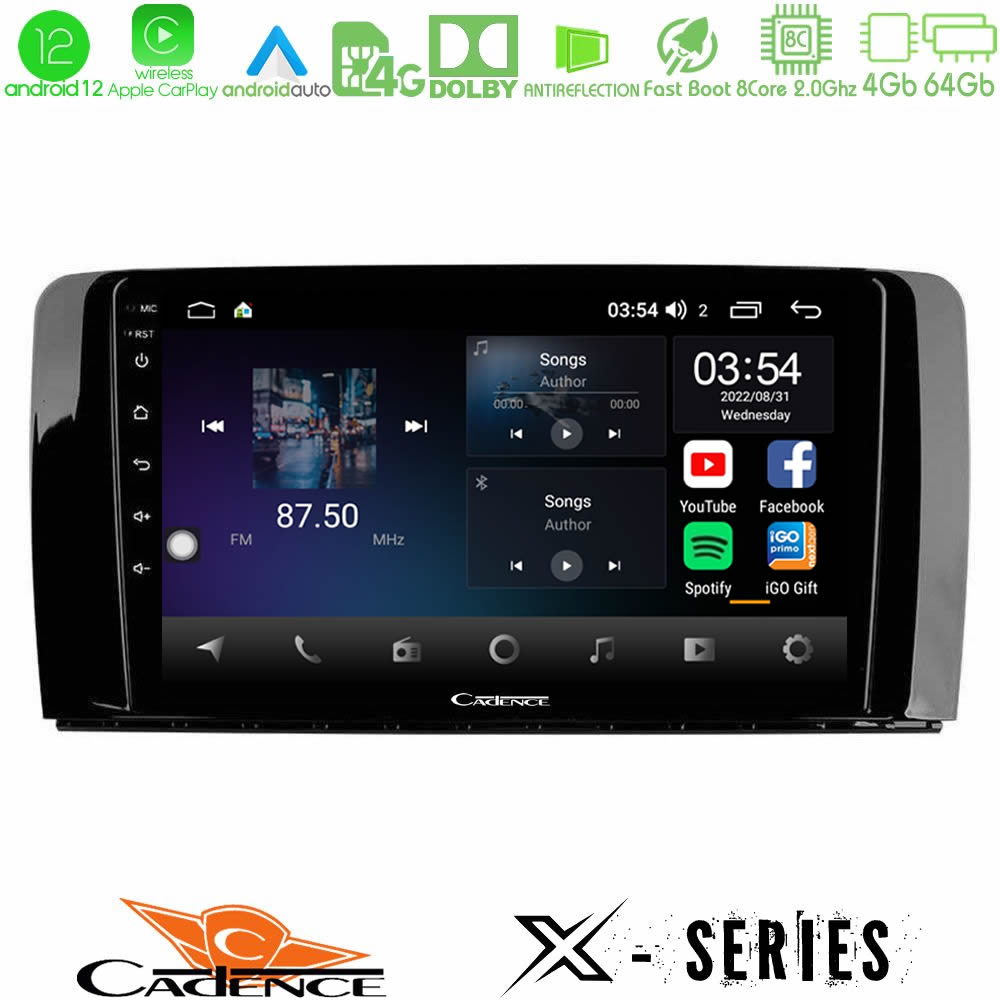 Cadence X Series Mercedes R Class 8core Android12 4+64GB Navigation Multimedia Tablet 9" - U-X-MB0781