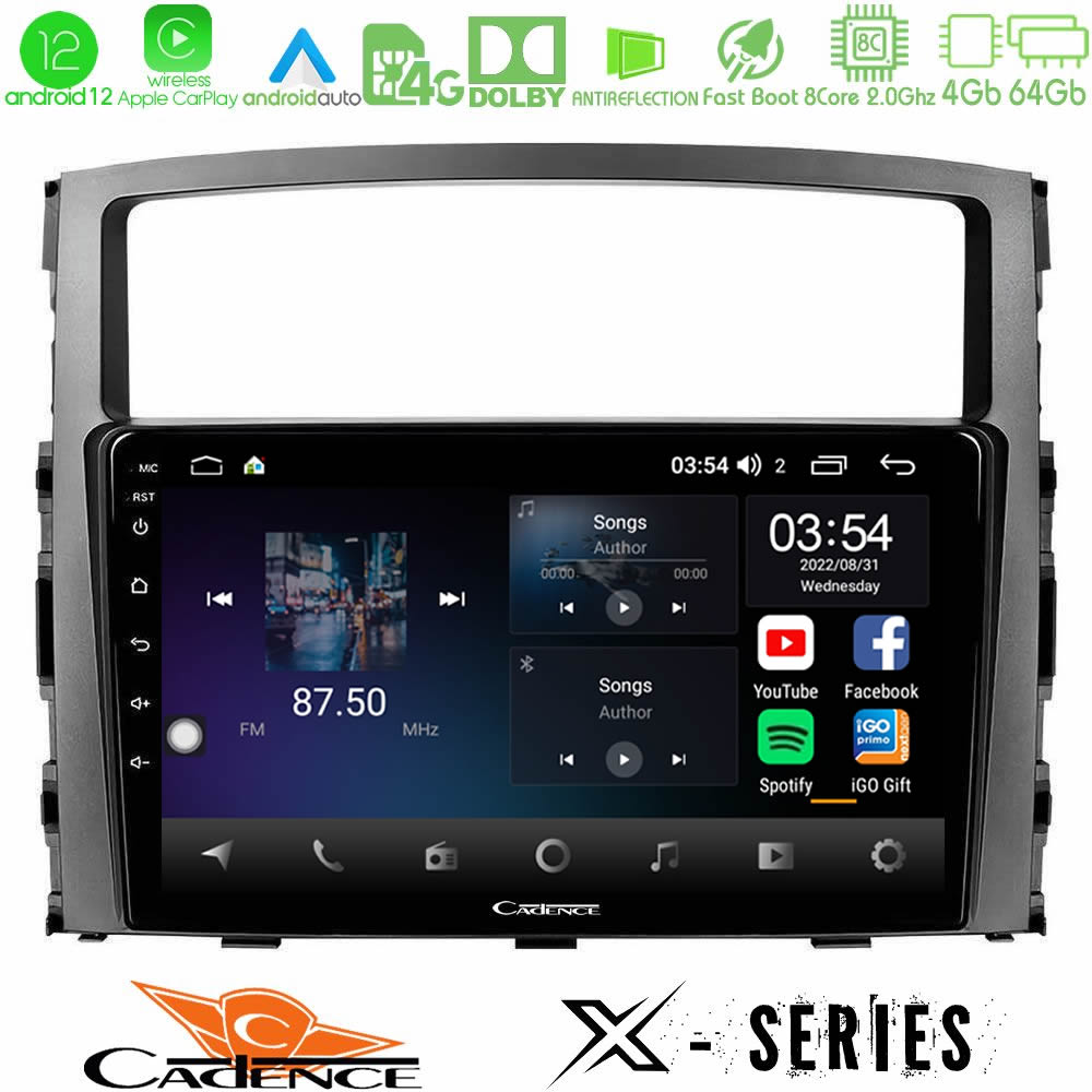 Cadence X Series Mitsubishi Pajero 2008-2009 8core Android12 4+64GB Navigation Multimedia Tablet 9" - U-X-MT0557