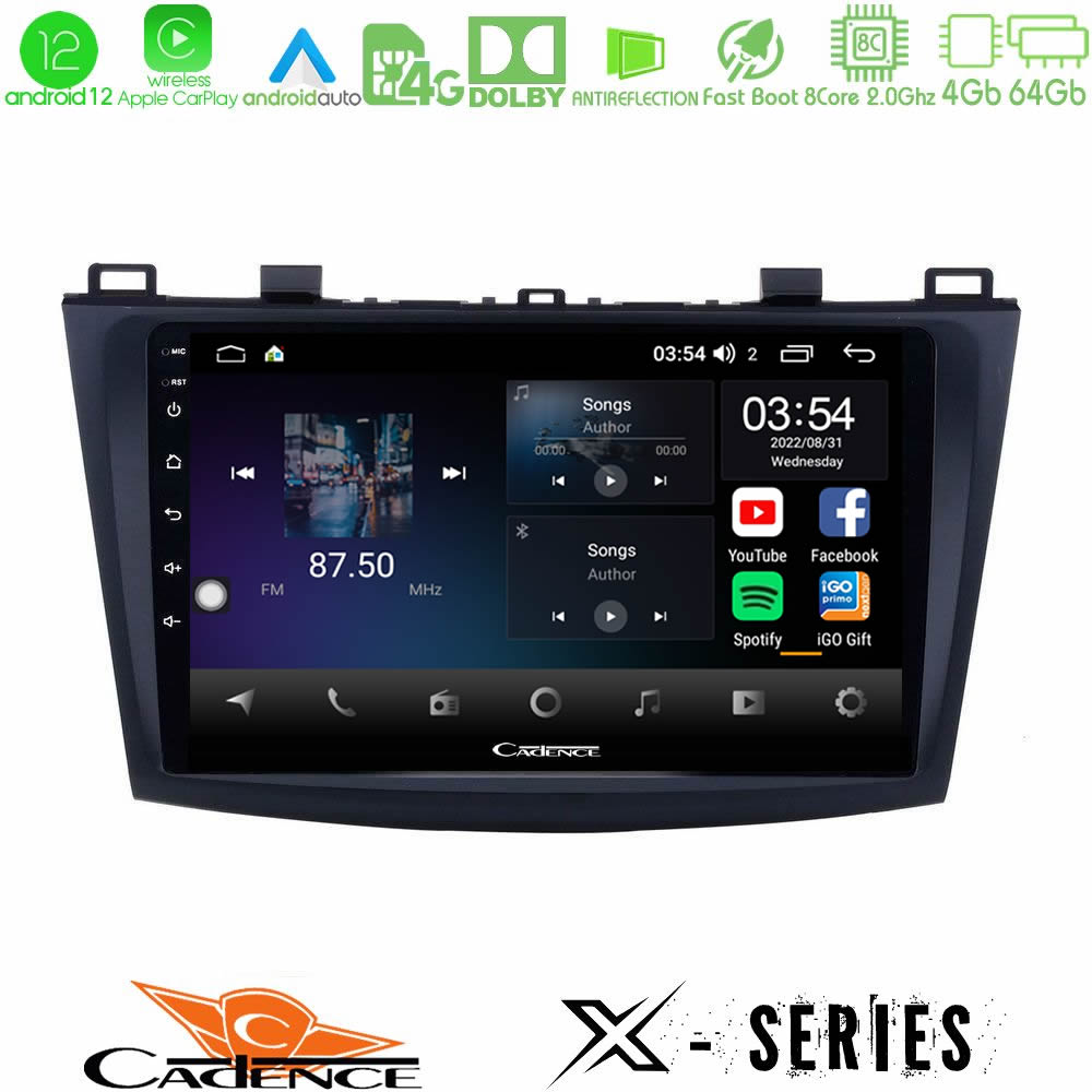 Cadence X Series Mazda 3 2009-2014 8core Android12 4+64GB Navigation Multimedia Tablet 9" - U-X-MZ0228