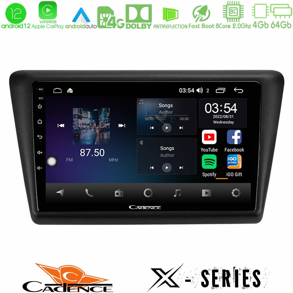 Cadence X Series Skoda Rapid 2013-2017 8core Android12 4+64GB Navigation Multimedia Tablet 9" - U-X-SK1067