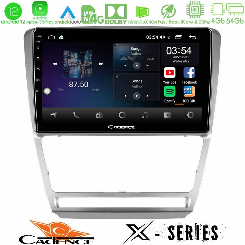 Cadence X Series Skoda Octavia 5 8core Android12 4+64GB Navigation Multimedia Tablet 10" - U-X-SK229S