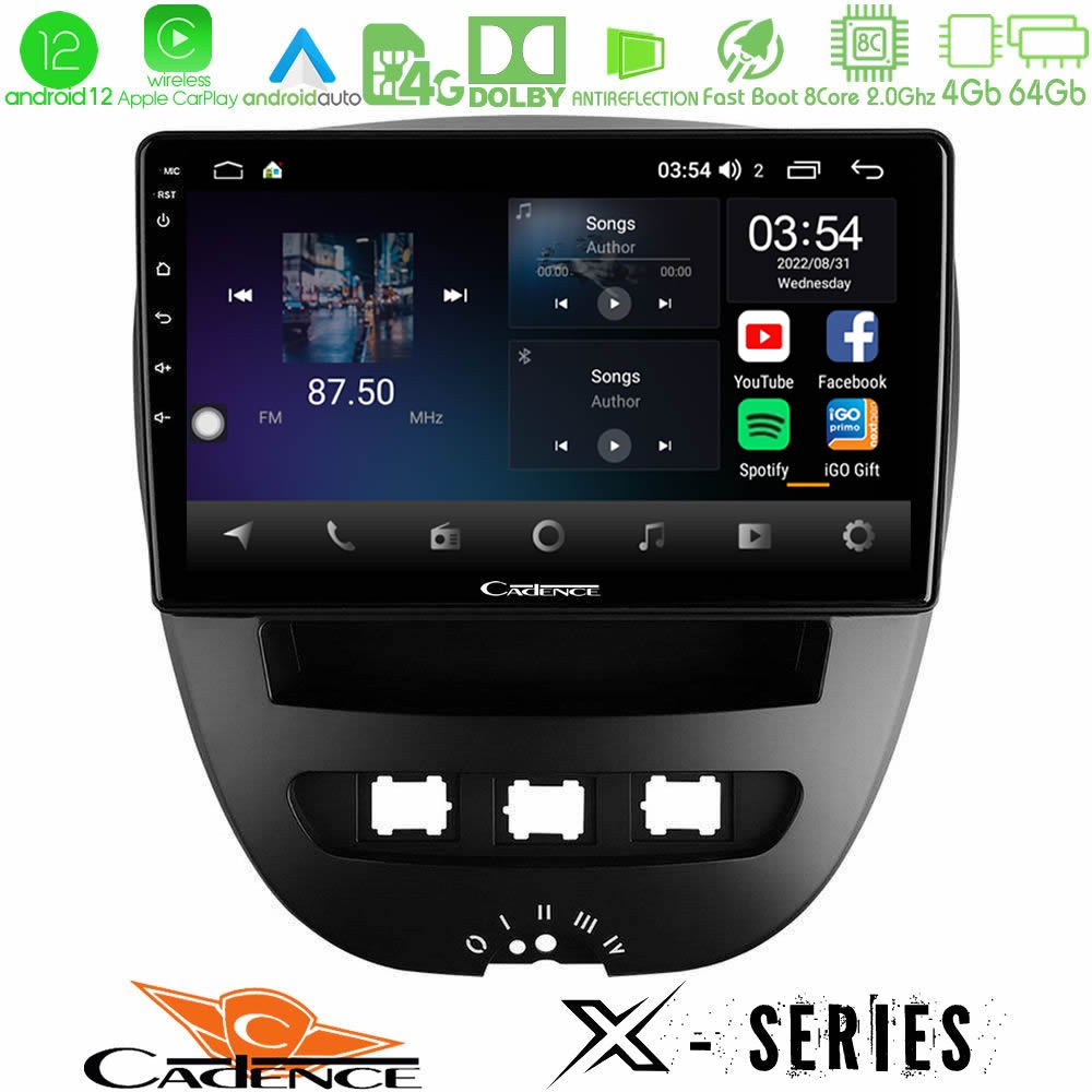 Cadence X Series Toyota Aygo/Citroen C1/Peugeot 107 8core Android12 4+64GB Navigation Multimedia Tablet 10" - U-X-TY0866