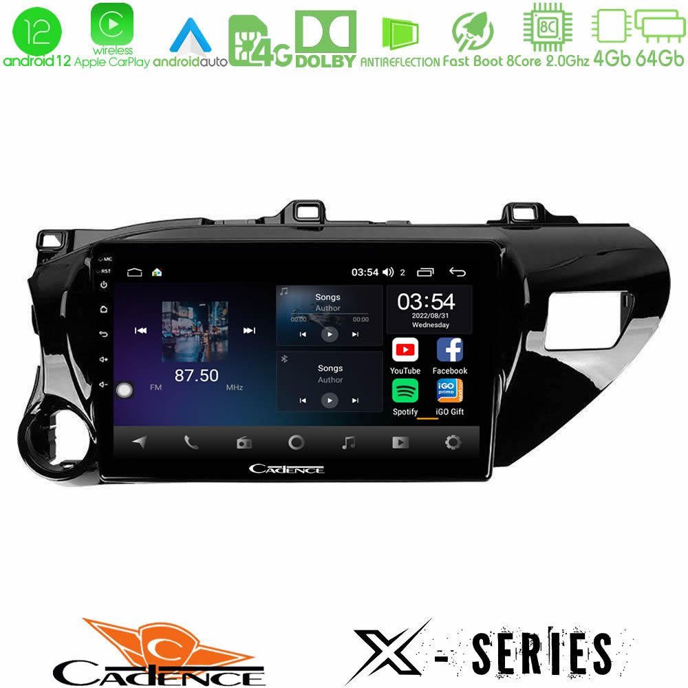 Cadence X Series Toyota Hilux 2017-2021 8core Android12 4+64GB Navigation Multimedia Tablet 10" - U-X-TY600