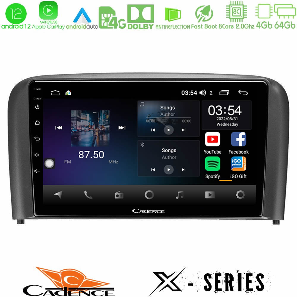 Cadence X Series Volvo S80 1998-2006 8core Android12 4+64GB Navigation Multimedia Tablet 9" - U-X-VL0971