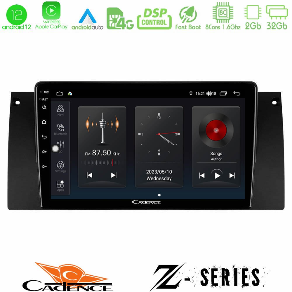 Cadence Z Series BMW 5 Series (E39) / X5 (E53) 8core Android12 2+32GB Navigation Multimedia Tablet 9" - U-Z-BM0604
