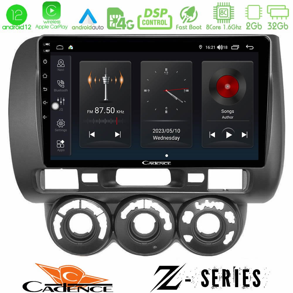 Cadence Z Series Honda Jazz 2002-2008 (Manual A/C) 8core Android12 2+32GB Navigation Multimedia Tablet 9" - U-Z-HD100N