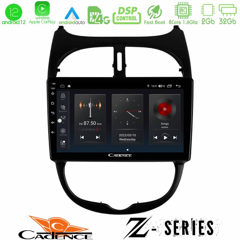 Cadence Z Series Peugeot 206 8core Android12 2+32GB Navigation Multimedia Tablet 9" - U-Z-PG0540