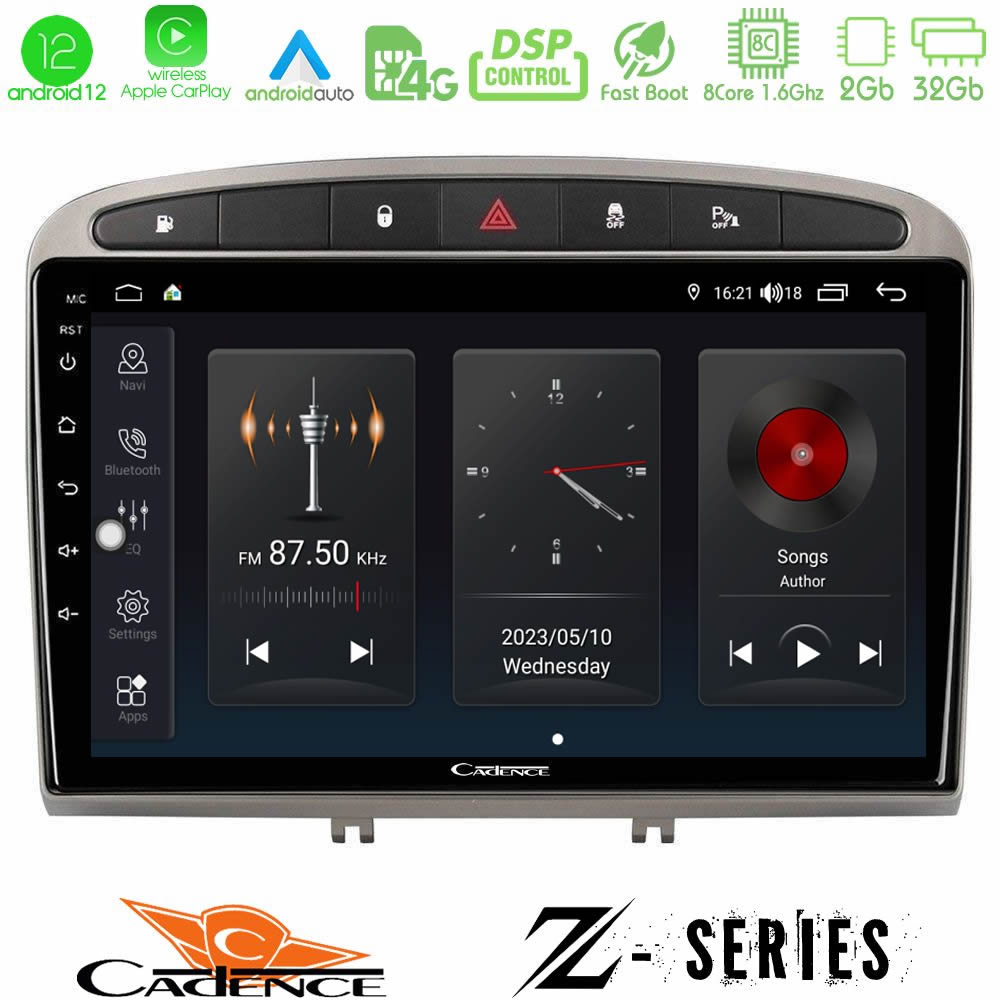 Cadence Z Series Peugeot 308/RCZ 8core Android12 2+32GB Navigation Multimedia Tablet 9" (Ασημί Χρώμα) - U-Z-PG705S