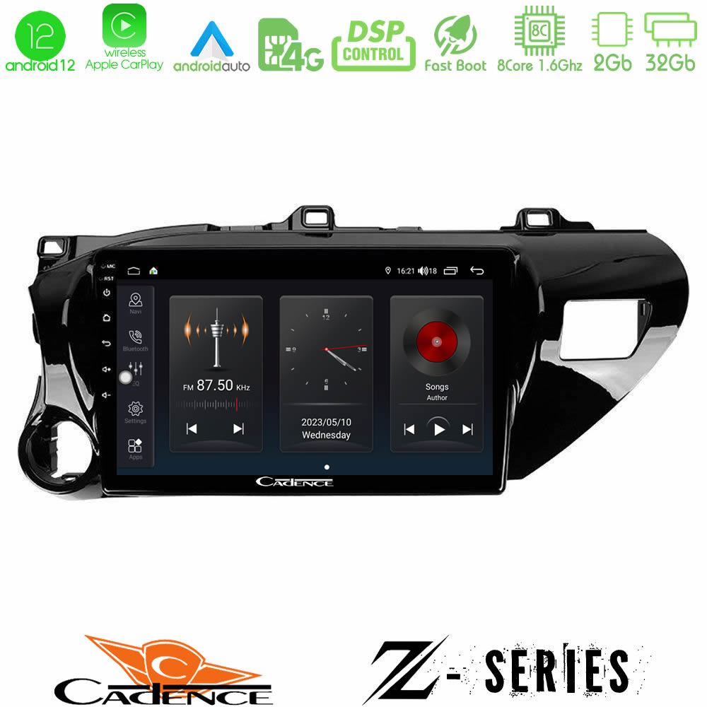 Cadence Z Series Toyota Hilux 2017-2021 8core Android12 2+32GB Navigation Multimedia Tablet 10" - U-Z-TY600
