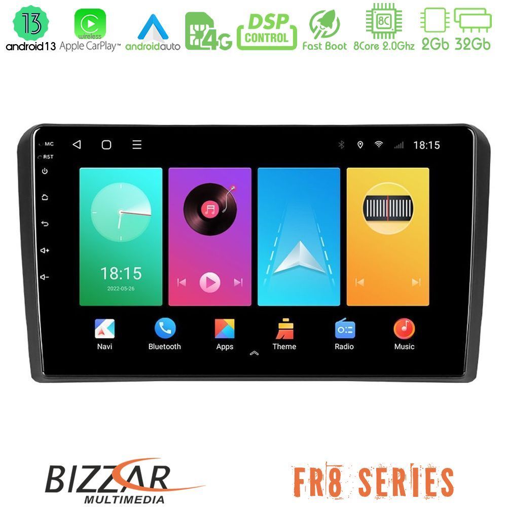 Bizzar FR8 Series Audi A3 8P 8core Android13 2+32GB Navigation Multimedia Tablet 9" - U-FR8-AU0826