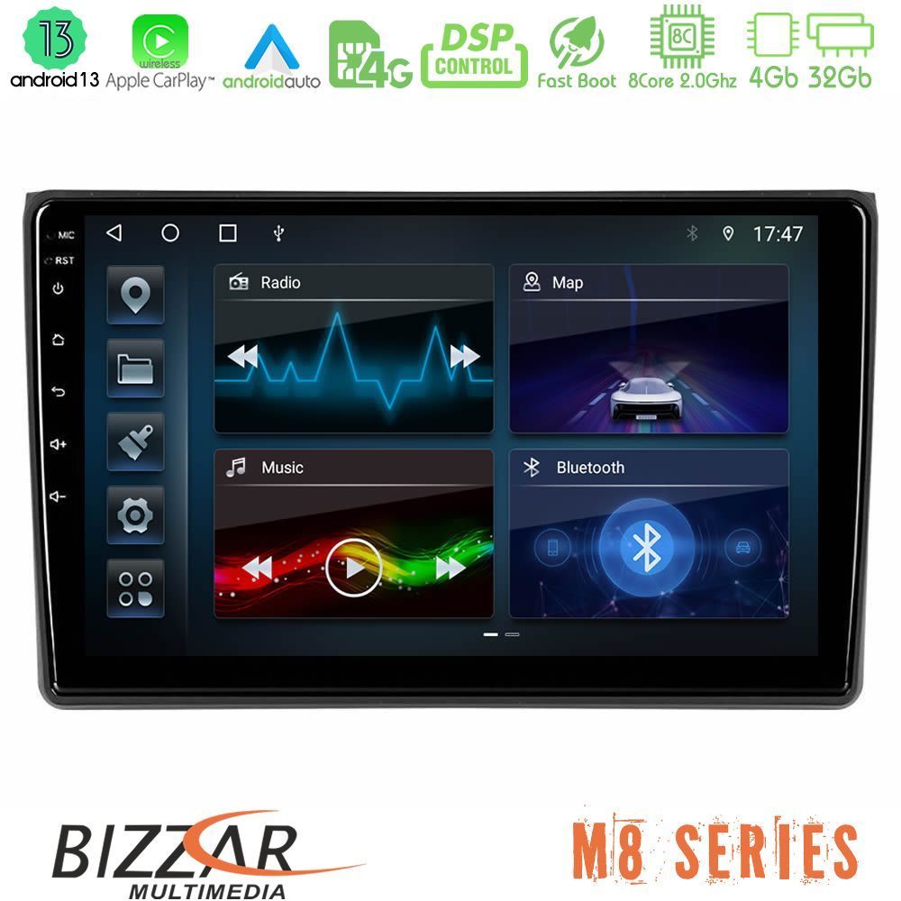 Bizzar M8 Series Audi A4 B7 8core Android13 4+32GB Navigation Multimedia Tablet 9" - U-M8-AU0827