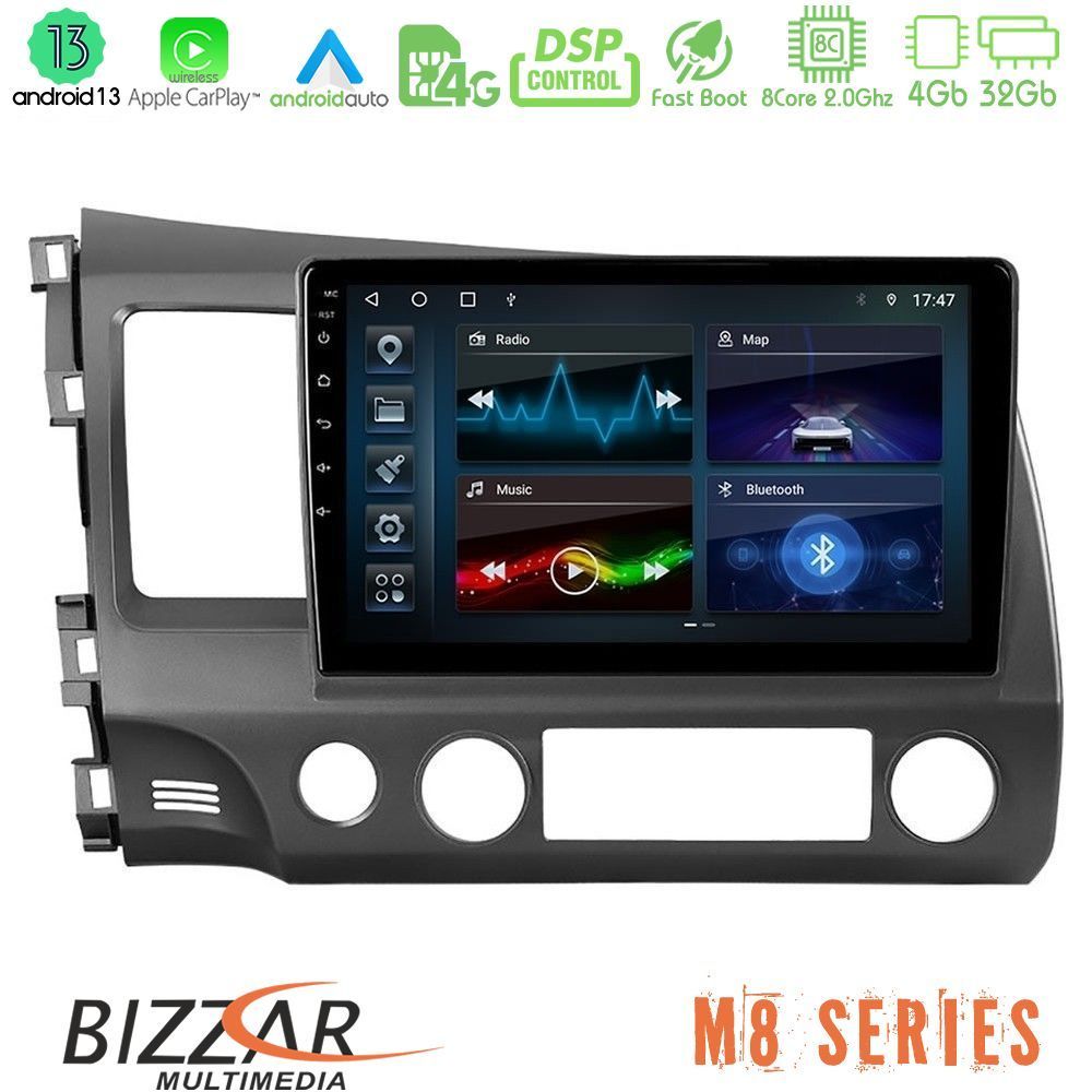 Bizzar M8 Series Honda Civic 2006-2011 8core Android13 4+32GB Navigation Multimedia Tablet 9" - U-M8-HD908