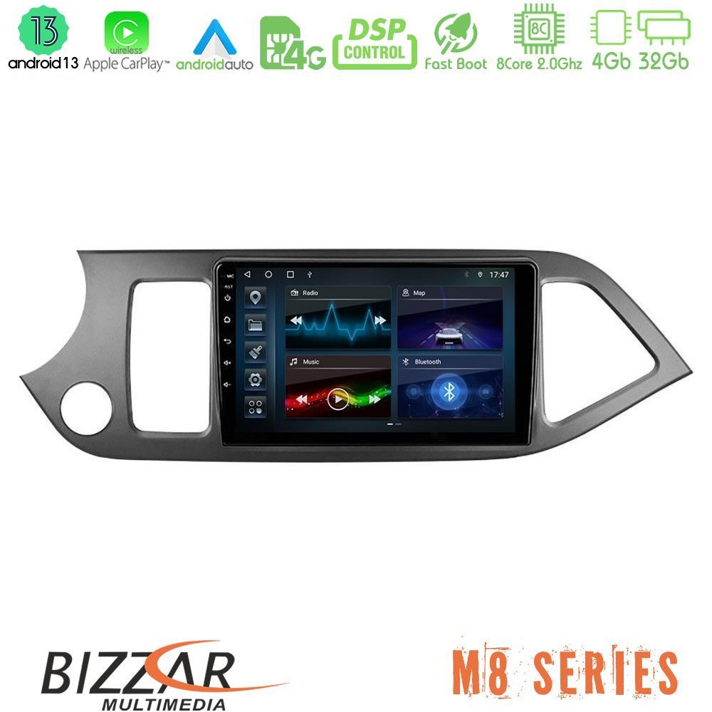 Bizzar M8 Series Kia Picanto 8core Android13 4+32GB Navigation Multimedia Tablet 9" - U-M8-KI0611
