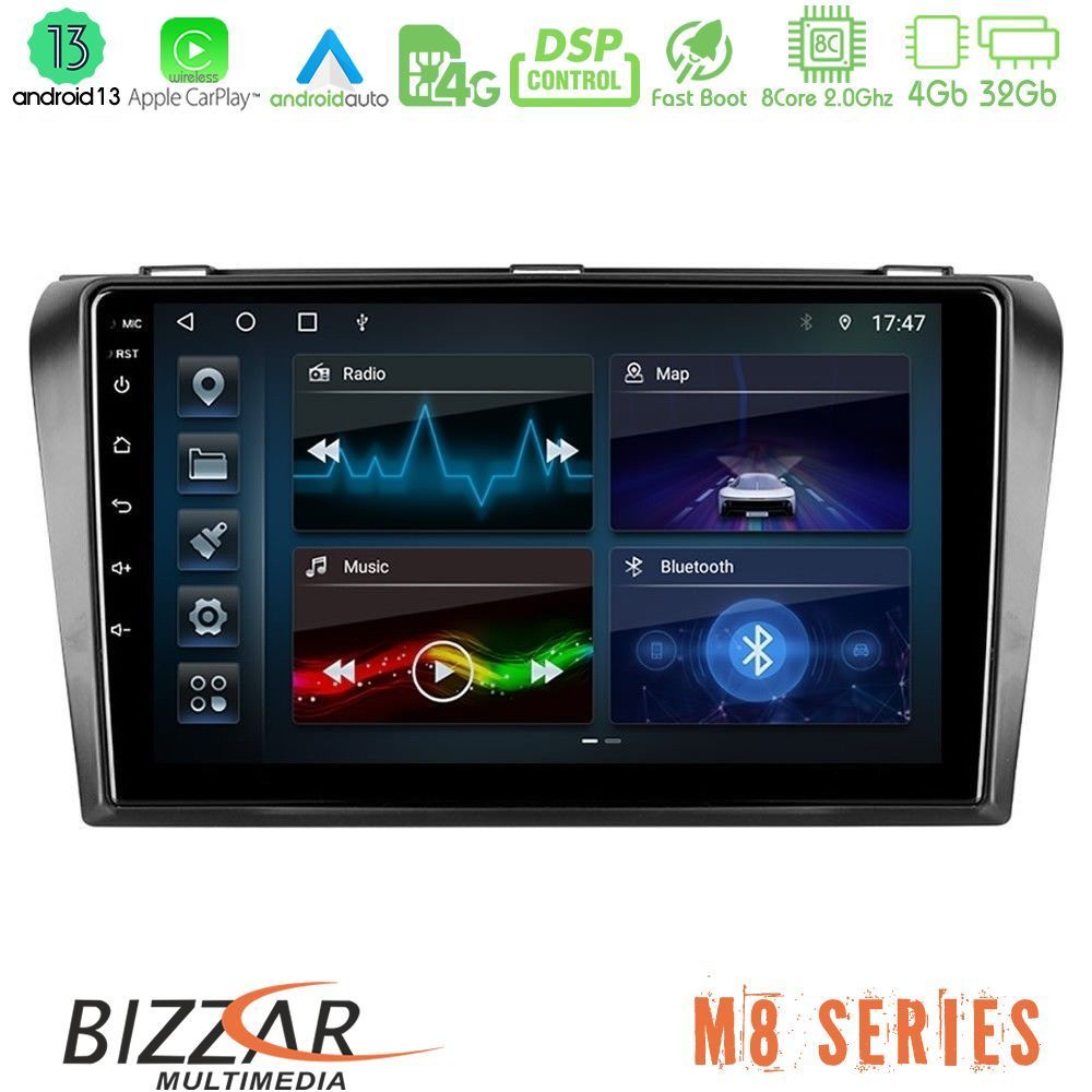 Bizzar M8 Series Mazda 3 2004-2009 8core Android13 4+32GB Navigation Multimedia Tablet 9" - U-M8-MZ0245