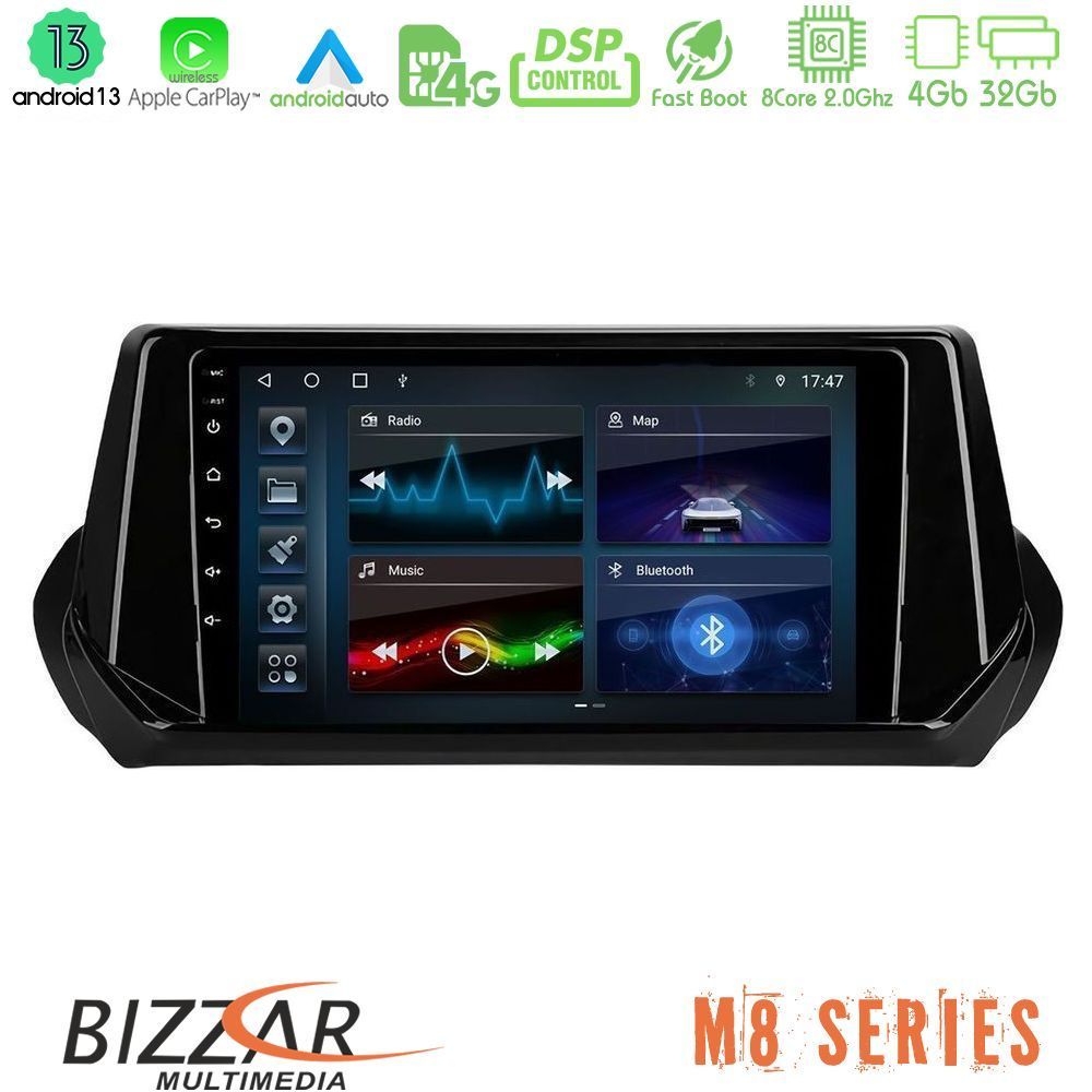 Bizzar M8 Series Peugeot 208 2019-2023 8Core Android13 4+32GB Navigation Multimedia Tablet 9" - U-M8-PG1071