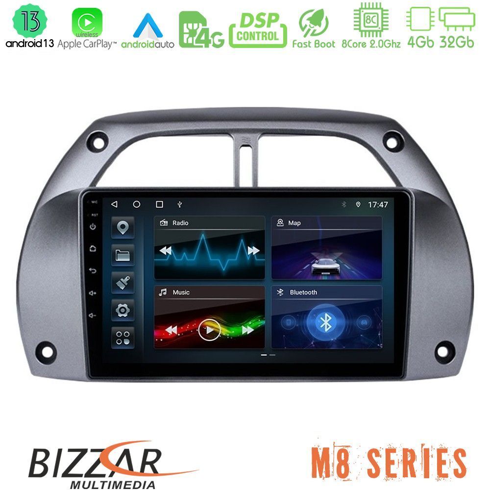 Bizzar M8 Series Toyota RAV4 2001 - 2006 8core Android13 4+32GB Navigation Multimedia Tablet 9" - U-M8-TY0953