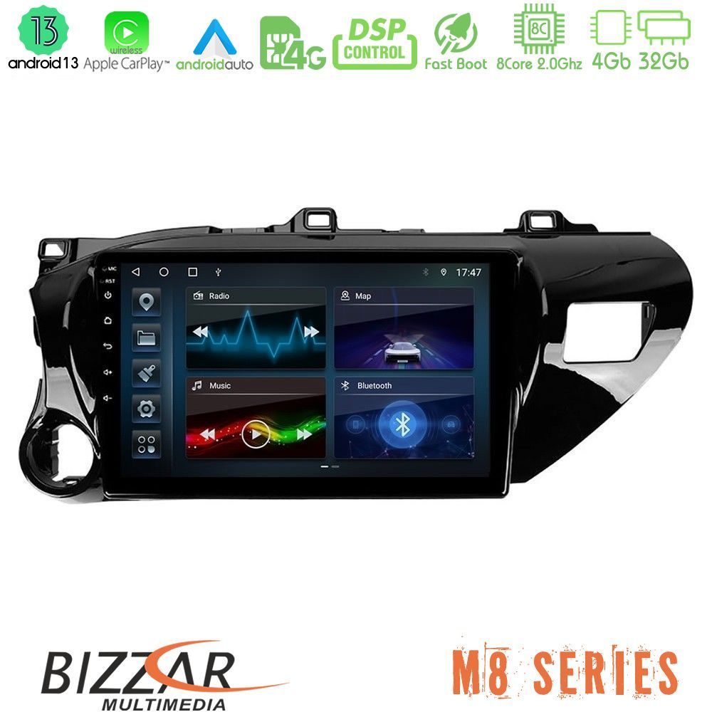Bizzar M8 Series Toyota Hilux 2017-2021 8core Android13 4+32GB Navigation Multimedia Tablet 10" - U-M8-TY600