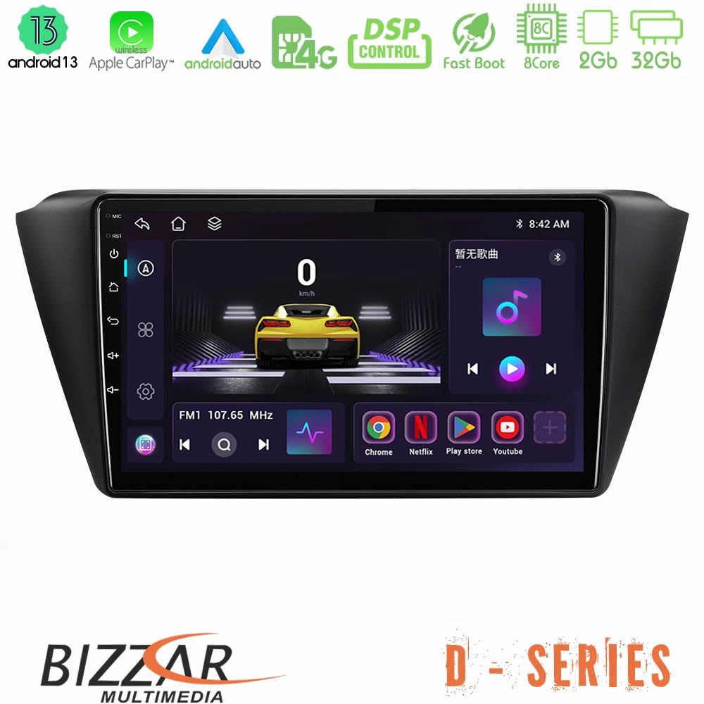 Bizzar D Series Skoda Fabia 2015-2021 8core Android13 2+32GB Navigation Multimedia Tablet 9" - U-D-SK0150