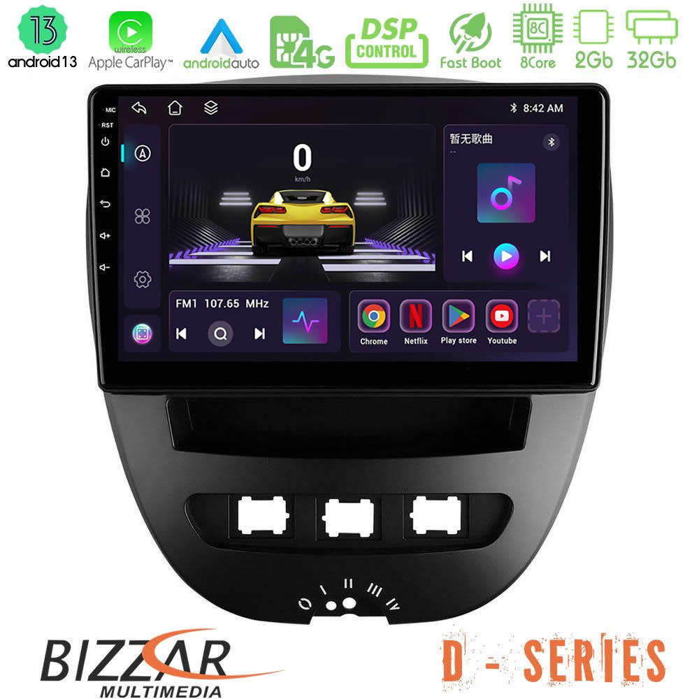 Bizzar D Series Toyota Aygo/Citroen C1/Peugeot 107 8core Android13 2+32GB Navigation Multimedia Tablet 10" - U-D-TY0866