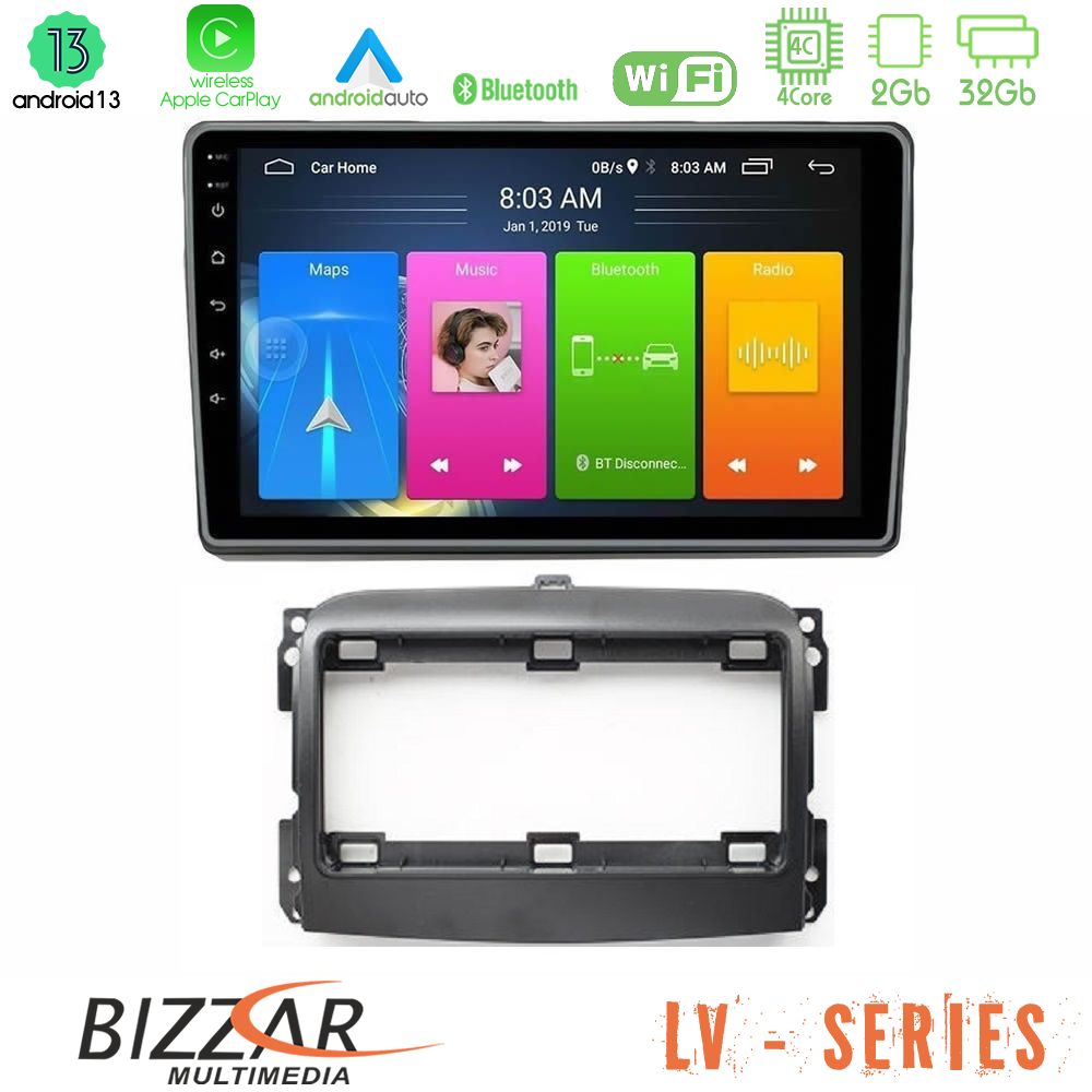 Bizzar LV Series Fiat 500L 4Core Android 13 2+32GB Navigation Multimedia Tablet 10" - U-LV-FT410