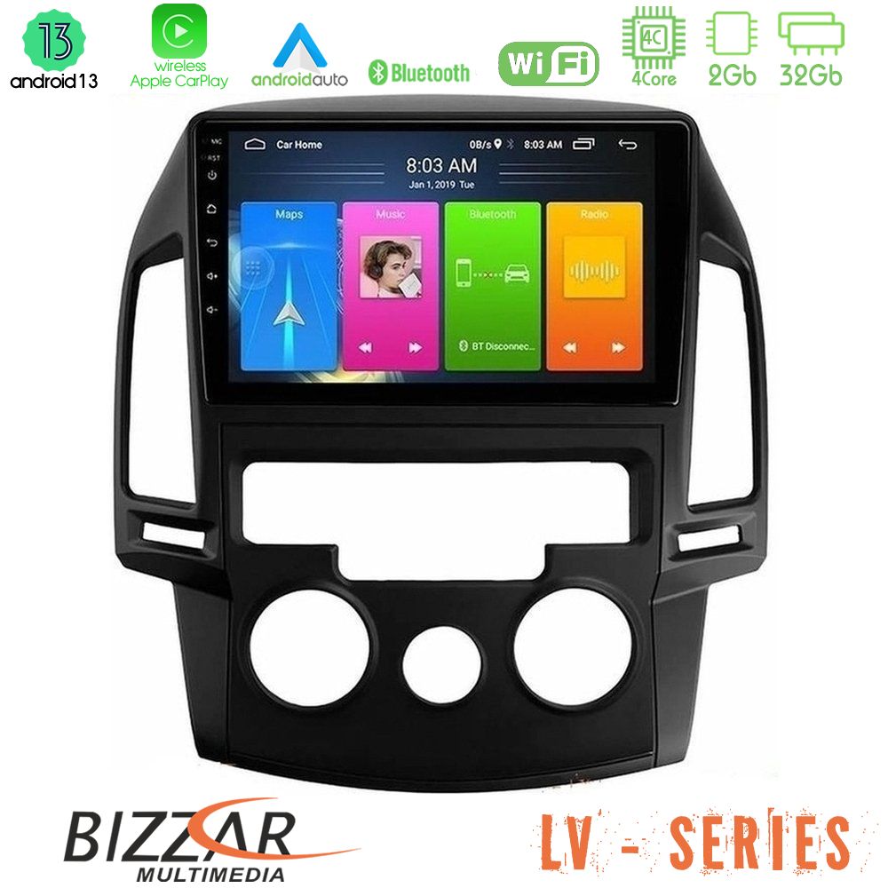 Bizzar LV Series Hyundai i30 2007-2012 Manual A/C 4Core Android 13 2+32GB Navigation Multimedia Tablet 9" - U-LV-HY0799